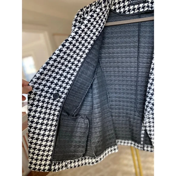 Bagatelle Collection Houndstooth Blazer Black White Double Breasted Old Money M - Picture 4 of 9